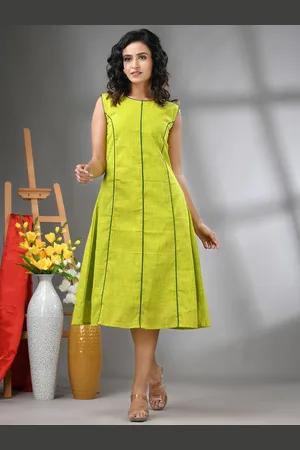 Charukriti Cotton Sleeveless A-line Midi Ethnic Dress