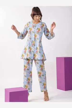 JISORA Women Floral Printed Pure Cotton Kurti with Palazzos