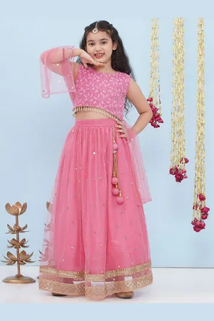 AJ DEZINES Girls Embroidered Sequinned Ready to Wear Lehenga & Blouse With Dupatta