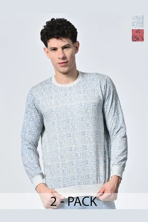 BAESD Men Abstract Printed Round Neck Fleece Pullover Ribbed Sweatshirt