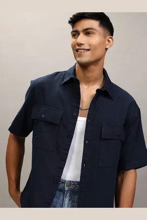 LocoMotive Premium Men Mocklino Dobby Solid Utility Pocket Oversized Overshirt