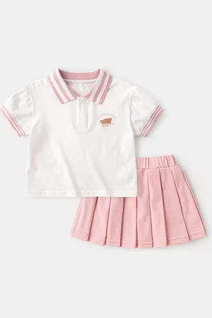 LULU & SKY Girls Polo Collar Short Sleeves T-Shirt With Skirt