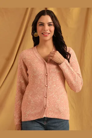 Cayman Women Self Design V-Neck Ethnic Motifs Woollen Cardigan Sweater