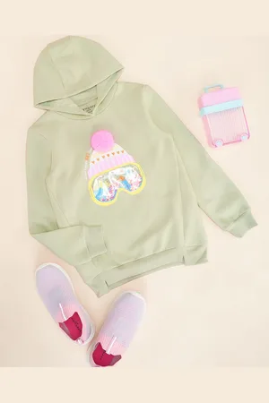 Pantaloons Girls Graphic Printed Round Neck Cotton Pullover Sweatshirt