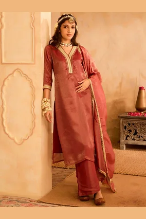 Bani Women Gotta Patti Pure Silk Straight Kurta with Trousers & Dupatta