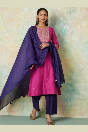 Lifestyle Ethnic Motifs Embroidered Pure Cotton Kurta with Trousers & Dupatta