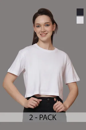Friskers Women Pack Of 2 Solid Round Neck Oversized T-shirts