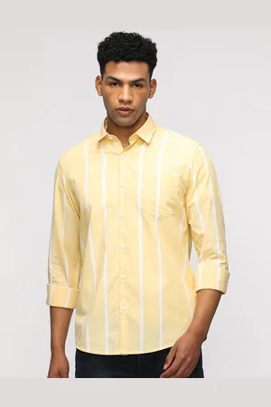 Crocodile Men Comfort Spread Collar Striped Cotton Casual Shirt