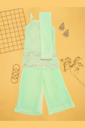 Pantaloons Girls Embroidered Regular Straight Kurti with Palazzos & Dupatta