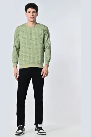 BAESD Men Geometric Printed Round Neck Fleece Pullover Ribbed Sweatshirt