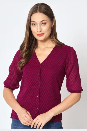 CHARMGAL Women Zig-Zag Pattern V-Neck Top