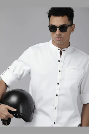 Roadster The Life Co. Solid Knitted Band Collar Casual Shirt