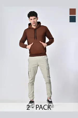 BAESD Men Pack Of 2 Solid Hood Fleece Pullover Sweatshirts