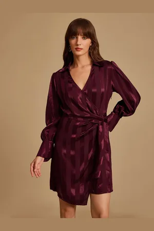 Kazo Women Striped Satin Formal Mini Wrap Dress