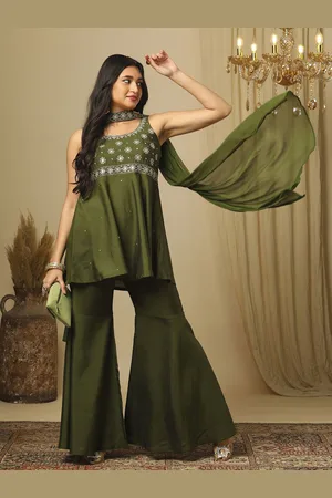 Globus Embroidered Sleeveless Tunic Trouser & Dupatta Co-Ords
