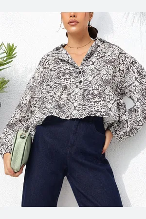 DressBerry Monochrome Mania Ethnic Printed Puff Sleeves Shirt-Style Top
