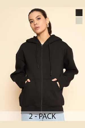 Color Capital Pack Of 2 Women Solid Front-Open Cotton Sweatshirts