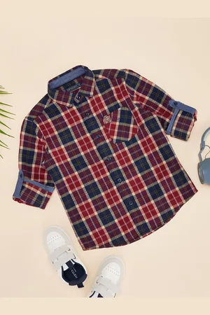 Pantaloons Boys Cutaway Collar Tartan Checked Cotton Casual Shirt
