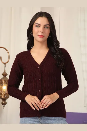 Cayman Women Self Design Cable Knit Woollen Cardigan Sweater