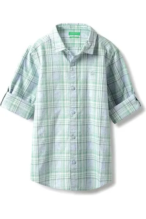 Benetton Boys Spread Collar Tartan Checked Cotton Casual Shirt