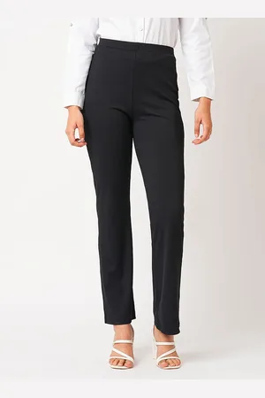 Globus Black Women Self Design Mid-Rise Slim Fit Bootcut Stretchable Treggings