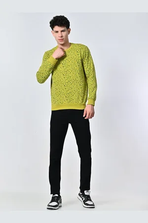 BAESD Men Abstract Printed Round Neck Fleece Pullover Ribbed Sweatshirt
