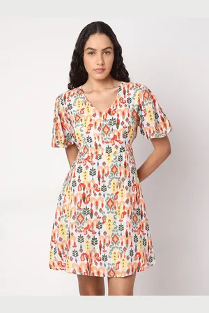 VERO MODA Ethnic Motifs Print Puff Sleeve A-line Dress