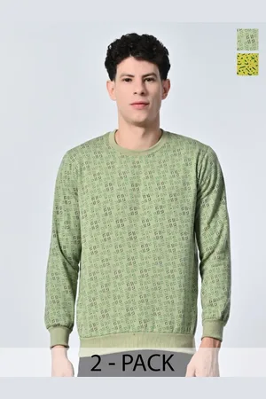 BAESD Men Abstract Printed Round Neck Fleece Pullover Ribbed Sweatshirt