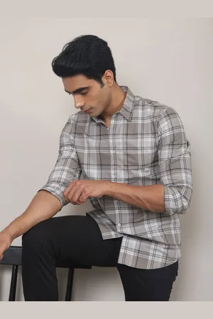SUBTRACT Men Spread Collar Tartan Checked Cotton Casual Shirt
