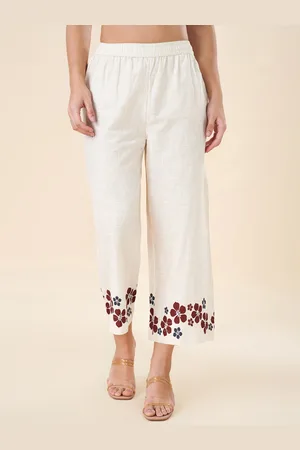 Pantaloons Women Pure Cotton Floral Printed Flared Trousers