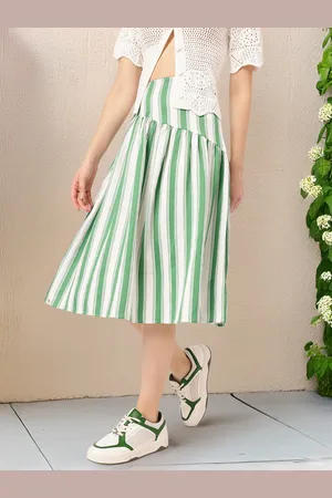 DressBerry Women Stripe Breeze Crinkled Gathered A-line Skirt