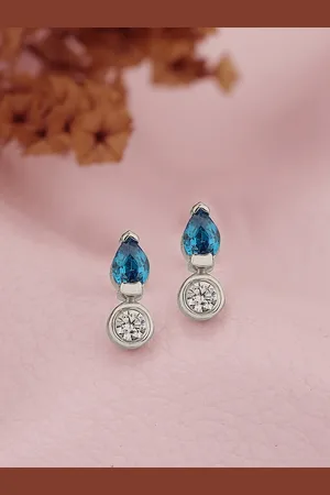 House of Pataudi Rhodium-Plated 925 Sterling Silver Teardrop Shaped Studs