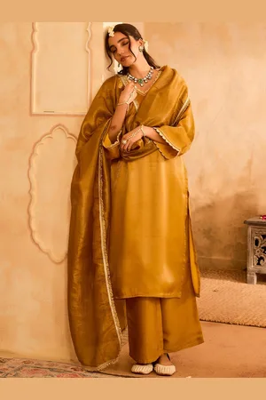 Bani Women Gotta Patti Pure Silk Straight Kurta with Palazzos & Dupatta