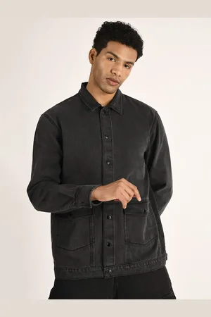 Roadster The Lifestyle Co. Charcoal Spread Collar Pure Cotton Relaxed-Fit Denim Jacket