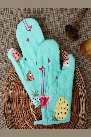 Kuber Industries Pair of Sea Green Printed Heat Resistant Oven Gloves