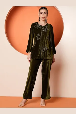 Antheaa Embellished Velvet Top & Trouser Co-Ords