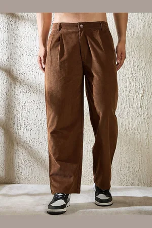 FUGAZEE Men Relaxed Loose Fit Pleated Cotton Trouser