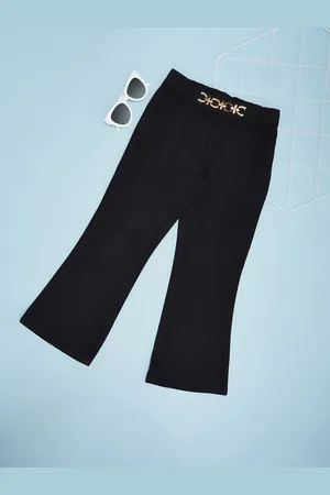 Pantaloons Girls Solid Cotton Flared Trousers
