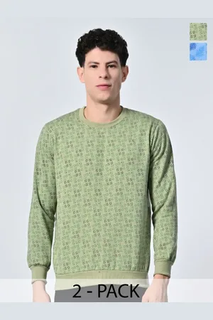 BAESD Men Abstract Printed Round Neck Fleece Pullover Ribbed Sweatshirt