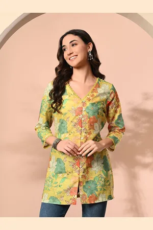 MEESAN Women V-Neck Floral Printed Casual Tunic