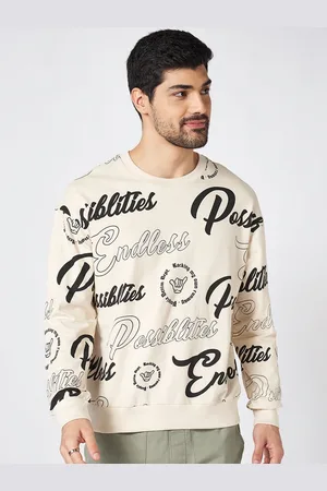 PEOPLE Men Typography Printed Round Neck Cotton Boxy T-shirt