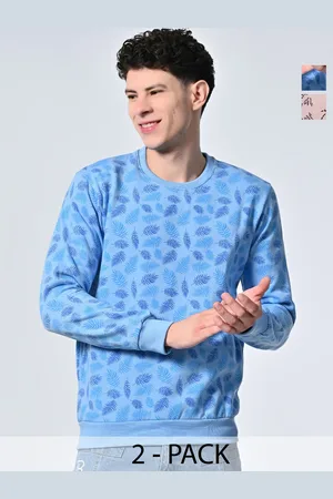 BAESD Men Floral Printed Round Neck Fleece Pullover Ribbed Sweatshirt