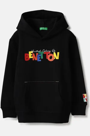 Benetton Boys Typography Printed Hood Cotton Pullover Sweatshirt