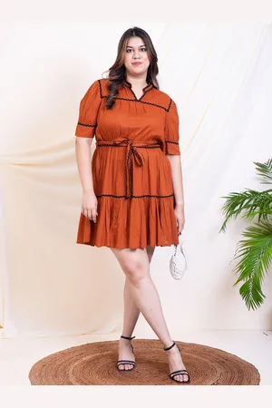 DEEBACO Women Mandarin Collar Puff Sleeves Fit & Flare Dress