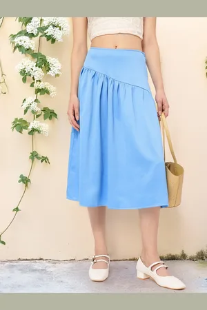 DressBerry Women Ocean Mist Crinkle Gathered A-Line Skirt
