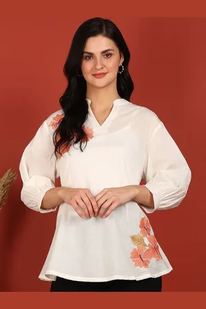 FUBAR Women Floral Printed Mandarin Collar Pure Cotton Top