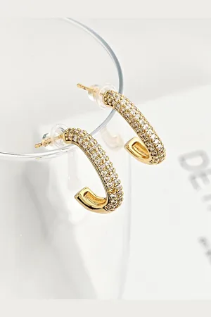 Kazo Gold-Plated American Diamond Contemporary Half Hoop Earrings