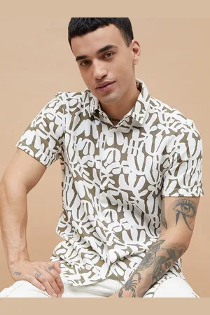Lifestyle Men Cutaway Collar Abstract Printed Cotton Casual Shirt