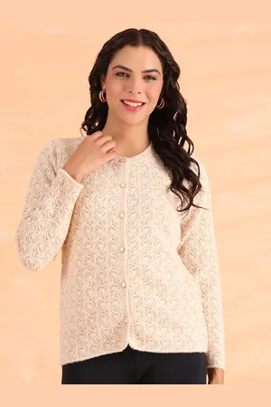 Cayman Women Self Design Quirky Henley Neck Woollen Cardigan