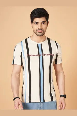 PEOPLE Men Striped Round Neck Cotton Slim Fit T-shirt